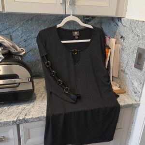 Black Women’s Tunic Top with Ring-Detail Sleeve